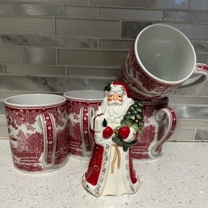 4Pc Vintage Spode mug/cup “Winters Eve” cranberry color 3 3/38,  width  3”